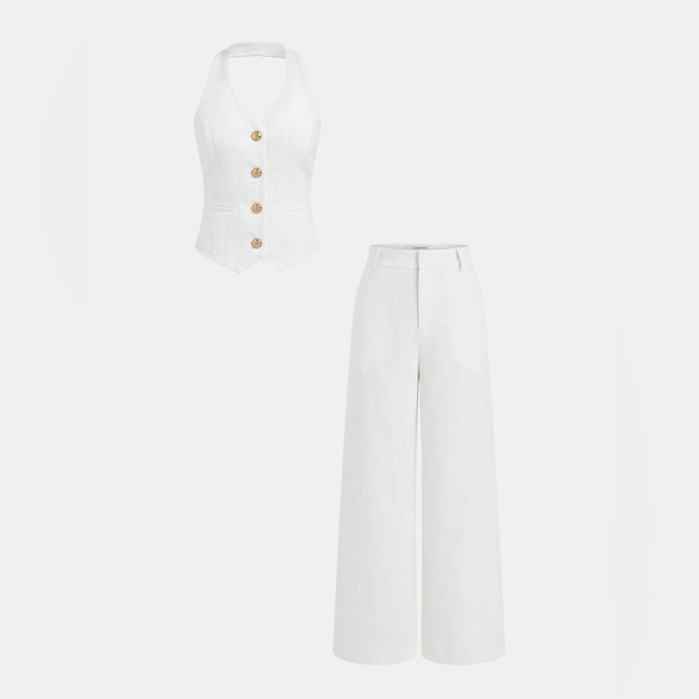 Women’s White Wide-Leg Pants & Halter Vest Set